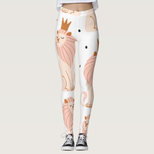 Cute Lion Exotic Animals Seamless Leggings