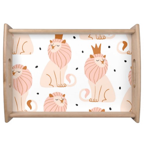 Cute Lion Exotic Animals Seamless Serving Tray