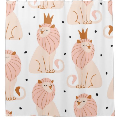 Cute Lion Exotic Animals Seamless Shower Curtain