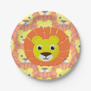 Cute Lion Face All Over Print Pattern Paper Plates