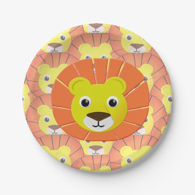 Cute Lion Face All Over Print Pattern Paper Plates (Front)