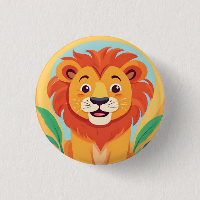 Cute lion Face safari Wild jungle Birthday Party  Button (Front)