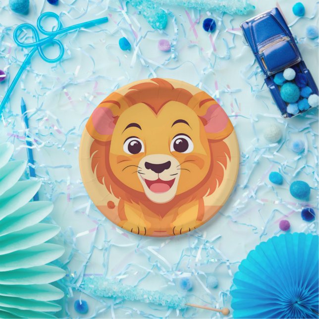 Cute lion Face safari Wild jungle Birthday Party  Paper Plates (Party)