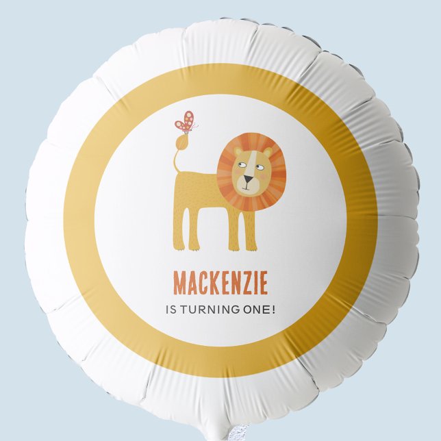 Cute Lion First Birthday Balloon (Cute lion themed kids birthday age personalized balloon)