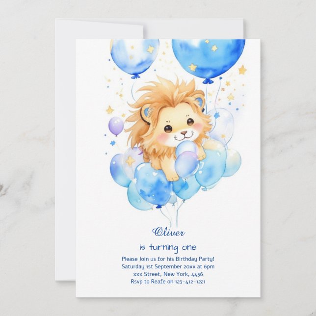 Cute Lion First Birthday Invitation (Front)