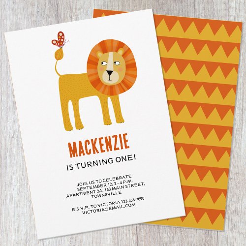 Cute Lion First Birthday Party Invitation