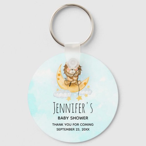 Cute Lion Fishing on the Moon Baby Shower Keychain