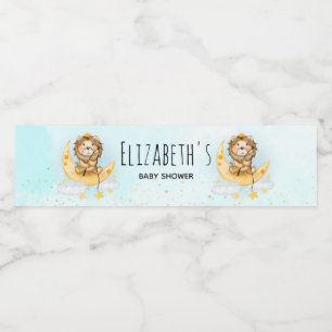 Cute Lion Fishing on the Moon Baby Shower Water Bottle Label