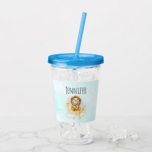 Cute Lion Fishing on the Moon Watercolor Acrylic Tumbler