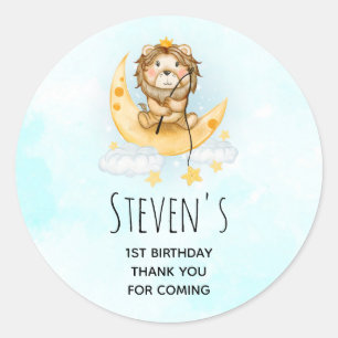 Cute Lion Fishing on the Moon Watercolor Birthday Classic Round Sticker