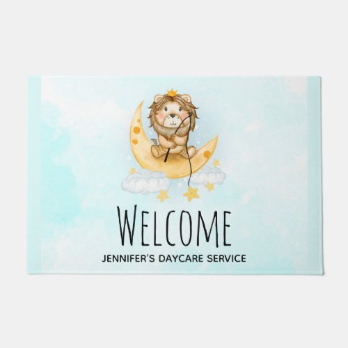 Cute Lion Fishing on the Moon Watercolor Doormat