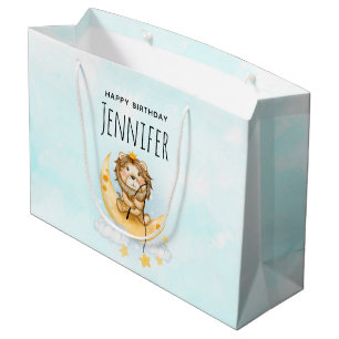 Cute Lion Fishing on the Moon Watercolor Large Gift Bag