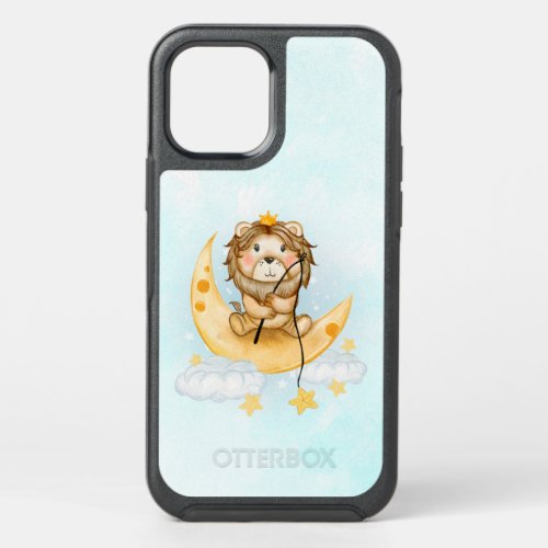 Cute Lion Fishing on the Moon Watercolor OtterBox Symmetry iPhone 12 Case