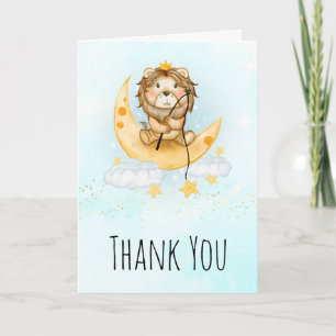 Cute Lion Fishing on the Moon Watercolor Thank You Card