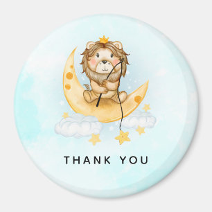 Cute Lion Fishing on the Moon Watercolor Thank You Magnet