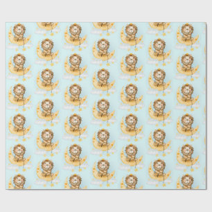 Cute Lion Fishing on the Moon Watercolor Wrapping Paper