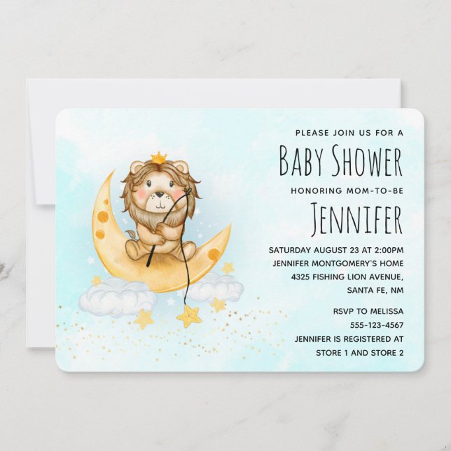 Cute Lion Fishing Watercolor Baby Shower Invitatio Invitation (Front)