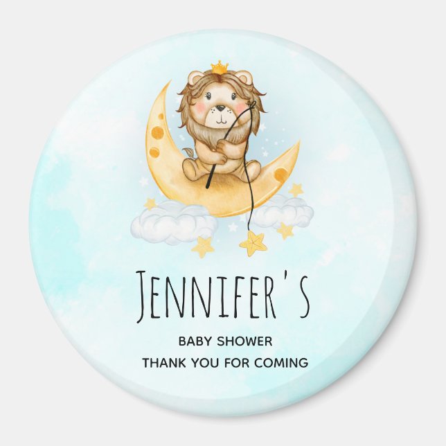 Cute Lion Fishing Watercolor Baby Shower Magnet (Front)