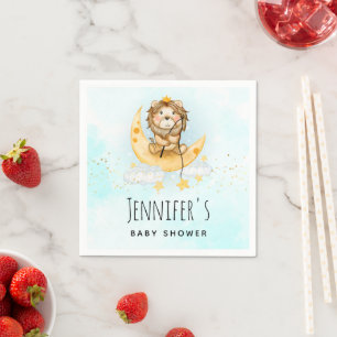 Cute Lion Fishing Watercolor Baby Shower Napkins