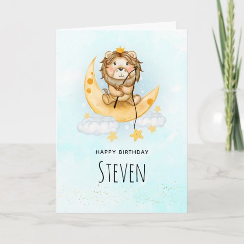  Cute Lion Fishing Watercolor Birthday Card