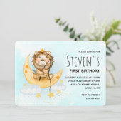  Cute Lion Fishing Watercolor Birthday Invitation (Standing Front)