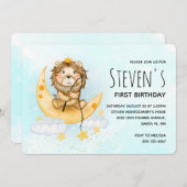  Cute Lion Fishing Watercolor Birthday Invitation (Front/Back)