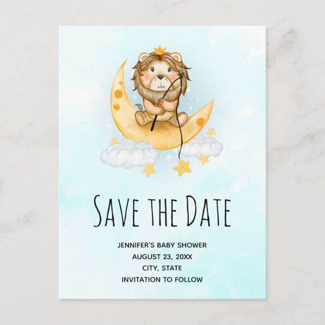  Cute Lion Fishing Watercolor Save the Date        Invitation Postcard (Front)