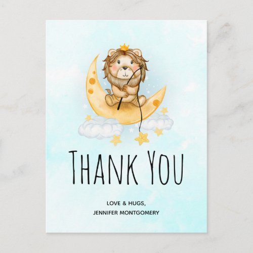 Cute Lion Fishing Watercolor Thank You Postcard