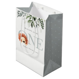 Cute Lion Foliage 1st First Birthday Party Medium Gift Bag