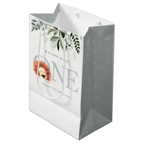 Cute Lion Foliage 1st First Birthday Party Medium Gift Bag