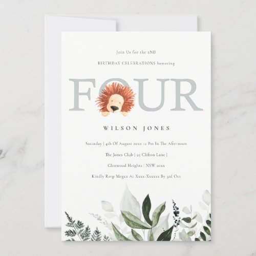 Cute Lion Foliage 4th Fourth Birthday Party Invite