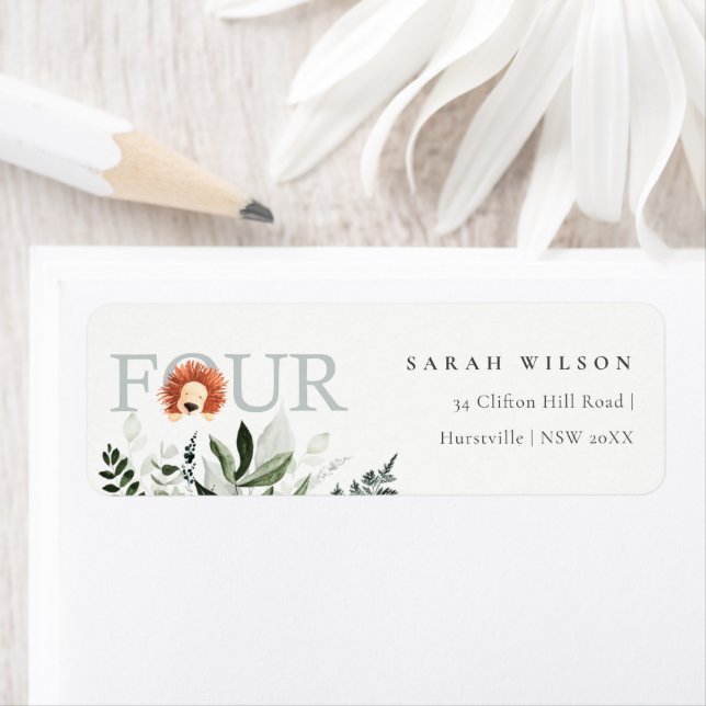 Cute Lion Foliage Fourth 4th Birthday Address Label (Insitu)