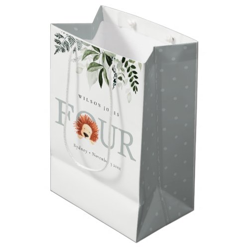 Cute Lion Foliage Fourth Birthday Party Medium Gift Bag