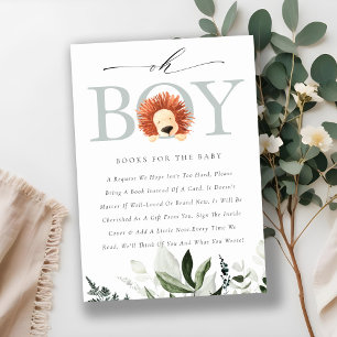 Cute Lion Foliage Oh Boy Books For Baby Shower Enclosure Card