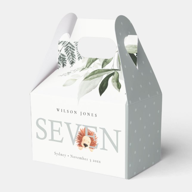 Cute Lion Foliage Seventh 7th Birthday Party Favor Boxes (Front Side)