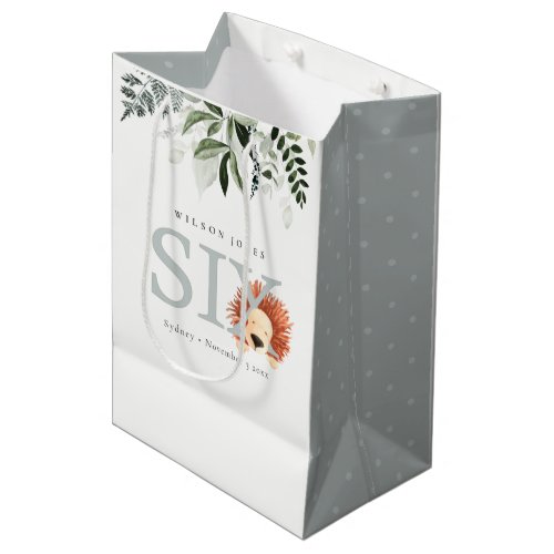 Cute Lion Foliage Sixth 6th Birthday Party Medium Gift Bag