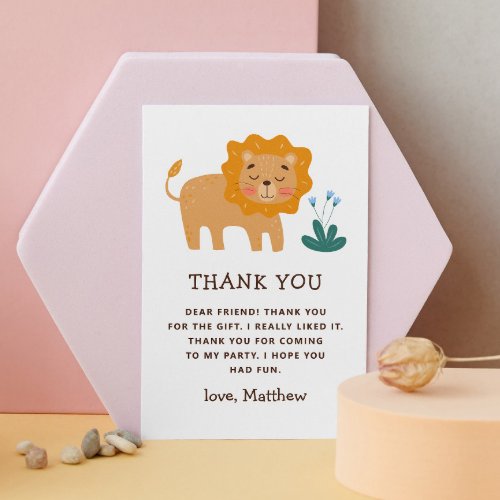 Cute lion Funny animal zoo safari kids birthday Thank You Card