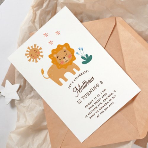 Cute lion Funny safari animal baby kids birthday Invitation