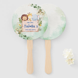 Cute Lion Giraffe Tropical flower Birthday party Hand Fan