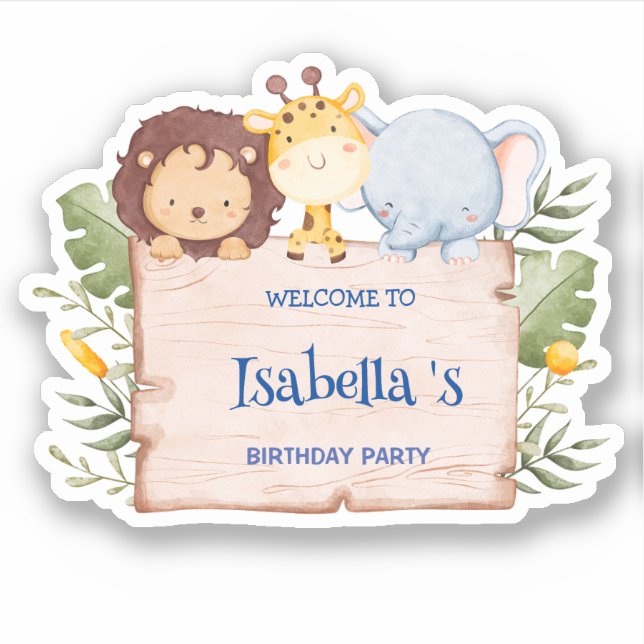 Cute Lion Giraffe Tropical flower Birthday party Sticker (Front)