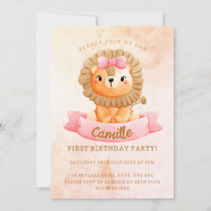 Cute Lion girl Birthday Invitation