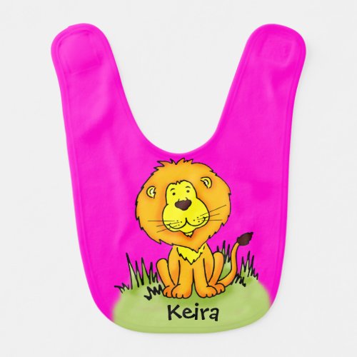 Cute lion graphic art pink add your name Baby bib