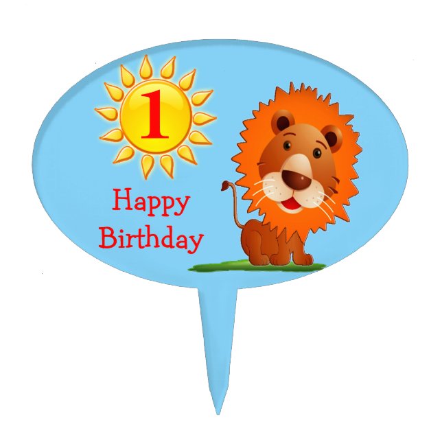 Cute Lion Happy 1st Birthday Cake Toppers for Boys (Front)