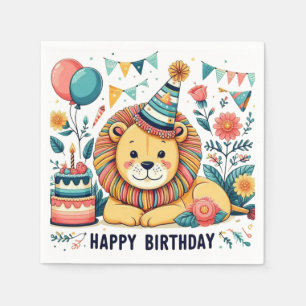 Cute Lion Happy Birthday Party Hat Napkins