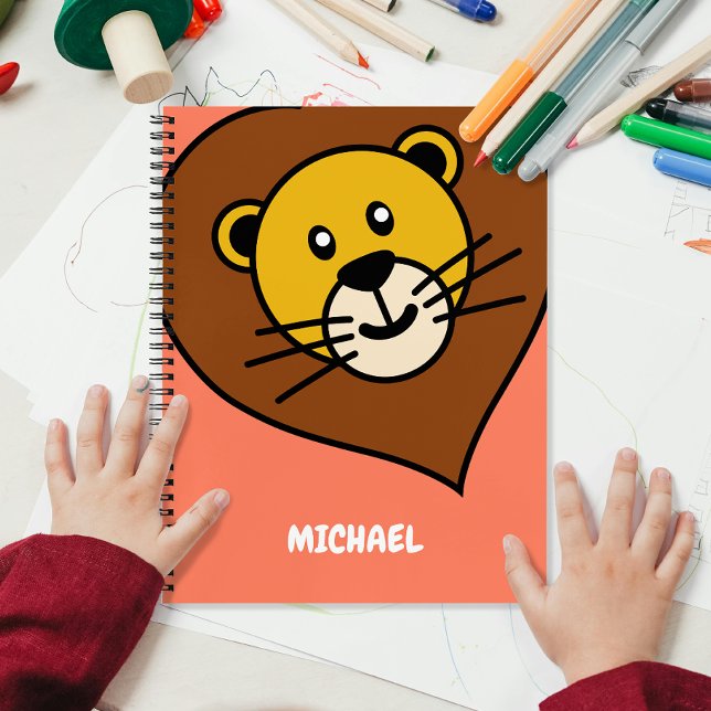 Cute Lion Head | Simple Cartoon Name Monogram Notebook (Creator Uploaded)