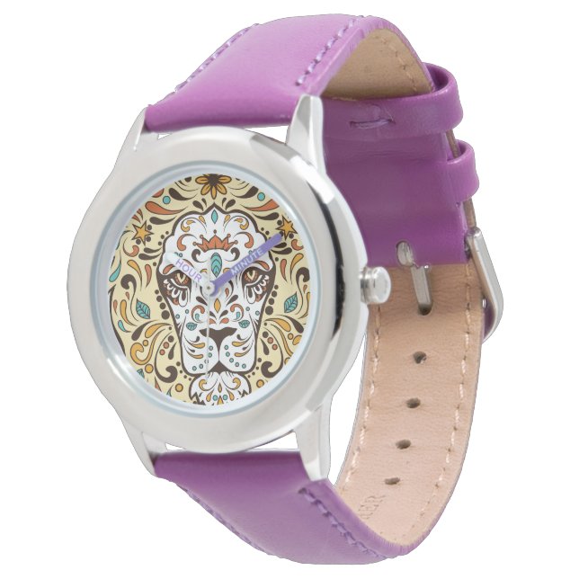 Cute Lion Head Sugar Skull Watch (Angled)