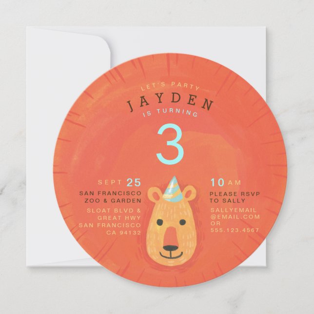 Cute Lion Illustrated Kid's Party Invitation (Front)