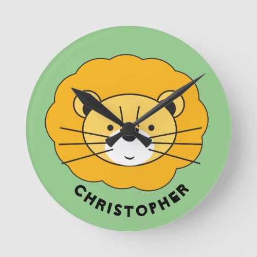 Cute Lion Illustration Round Clock