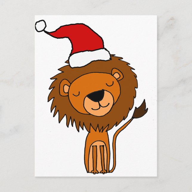 Cute Lion in Santa Hat Christmas Cartoon Holiday Postcard (Front)