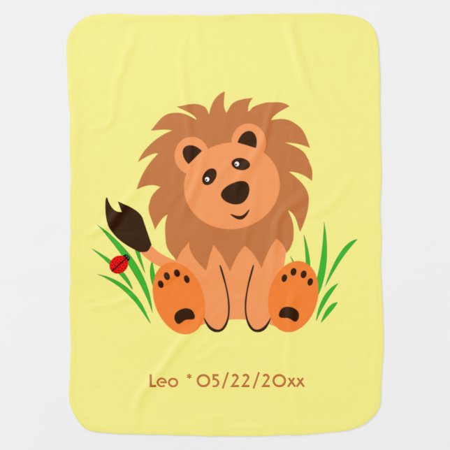 Cute lion in the grass with ladybug Baby Blanket (Front)